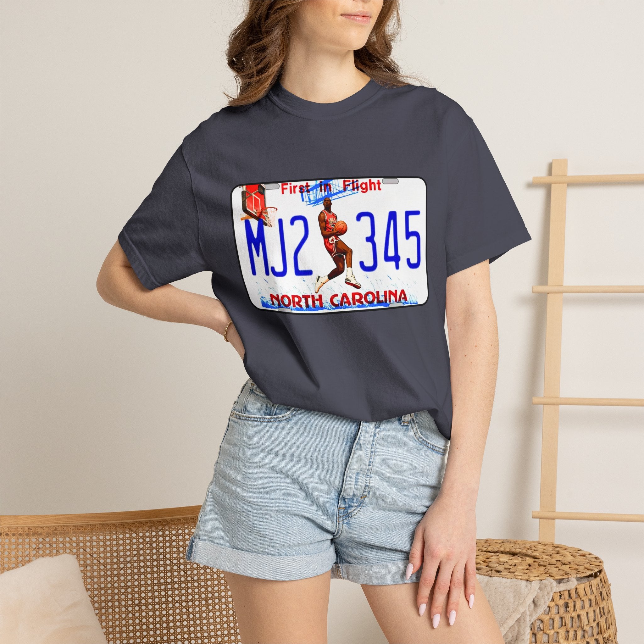 MJ2 345 North Carolina License Plate T-Shirt — Vintage Basketball Plate Tee