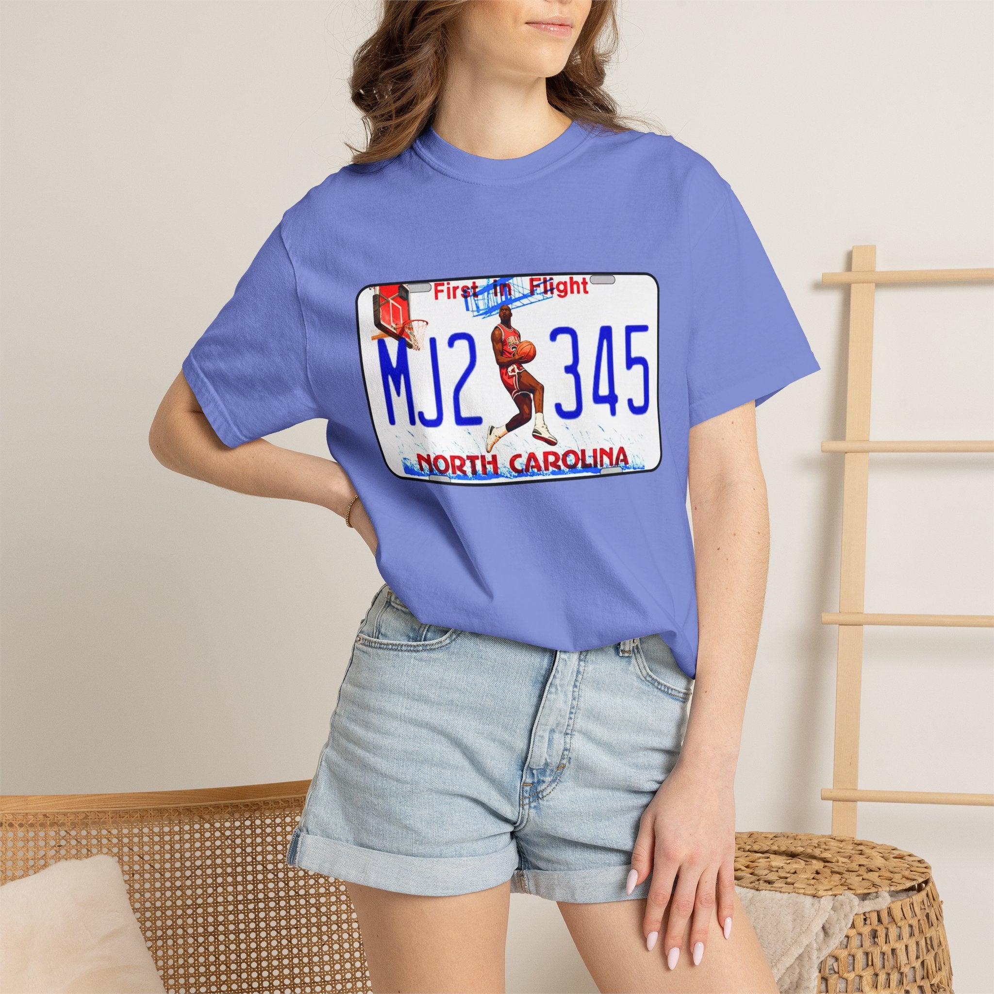 MJ2 345 North Carolina License Plate T-Shirt — Vintage Basketball Plate Tee